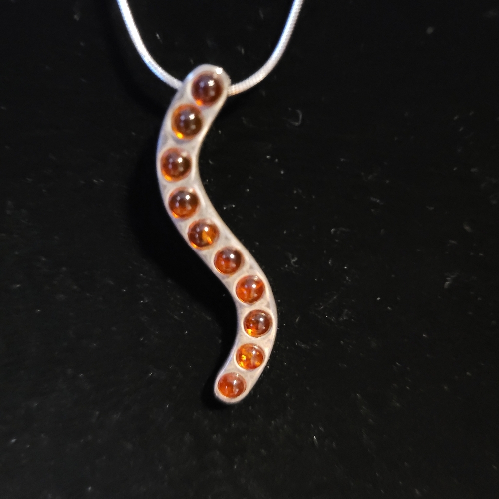 Amber & Sterling Silver Pendant Necklace on 16" Sterling Silver Snake Chain